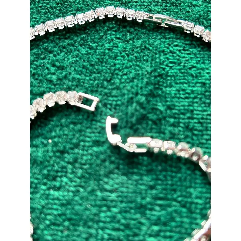 Vintage Silver Rhinestone Fancy Statement Necklace & Bracelet Jewelry Set